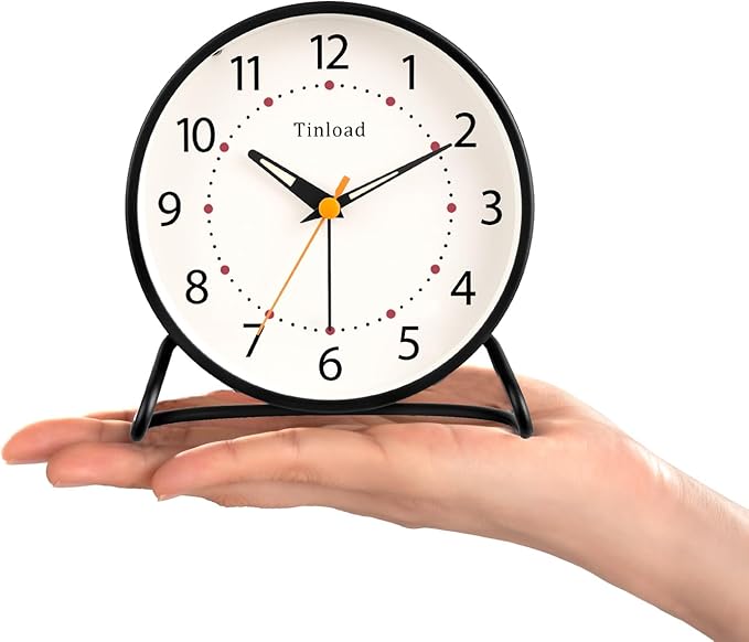 4.5" Antique Retro Analog Alarm Clock, Small Silent Desk Clock with Manual Light, Snooze, for Living Room, Bedroom, Bedside, Desk(Black)