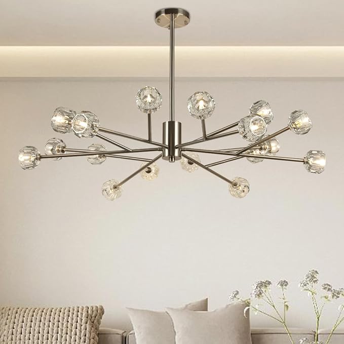 Sputnik Chandeliers 47.2", Large Sputnik Ceiling Chandelier for Living Room, Brushed Nickel 18 Lights Chandelier Light Fixture for Dining Room