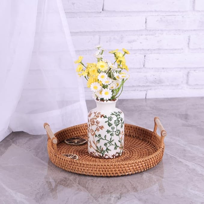 Farmhouse Vase for Home Decor, Ceramic vase Set of 3. Vintage Flower Vase Suitable for Home Decor, Living Room, Shelf Decor, Dining Table Decor (Green and Orange)