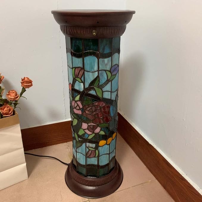 Bieye L10823 Rose Flower Tiffany Style Stained Glass Pedestal Floor Lamp for Decorating, 26 inches Tall