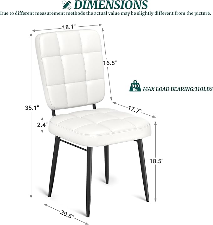 Leather Dining Chairs Set of 6, Upholstered Dining Room Kitchen Chairs with Thick Cushion, High Backrest, Metal Legs, Mid Century Modern Side Chair for Home Living Room Cafe Restaurant, White
