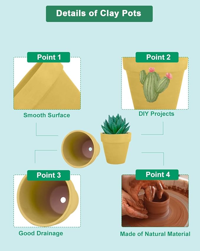 vensovo 48 Pcs 2" Tiny Terracotta & Terra Cotta Pots with Drainage - Yellow Small Mini Clay Ceramic Pottery Planter Ideal for Indoor/Outdoor Plants, Crafts, Wedding Favors