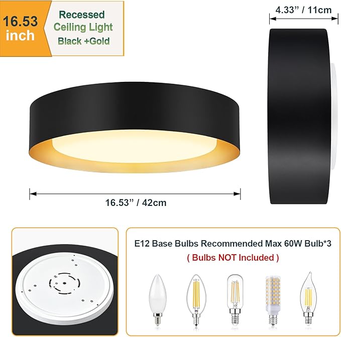 Modern Flush Mount Ceiling Lights,Minimalist 16.5IN Round Close to Ceiling Light Fixtures,Black and Gold Metal Ceiling Lighting Lamp for Living Room,Dining Room,Bedroom,Kitchen