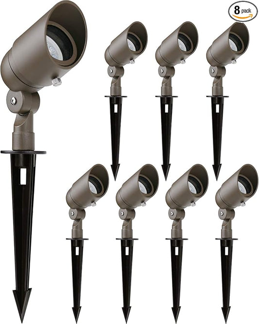 4W LED Landscape Lighting Landscape Lights Spotlights GL103-BZLED8 AC/DC 12V Low Voltage Warm White Waterproof for Driveway,Yard, Lawn,Patio,Walls,Trees,Flags,Outdoor Light (Bronze, 8 Pack)