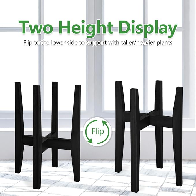 Plant Stand Indoor, Bamboo Plant Shelf, Adjustable Corner Plants Flower Holders Single Floor Plant Stand, Fits 8 to 12 Inches Pots,(Pot & Plant Not Included)(Black)