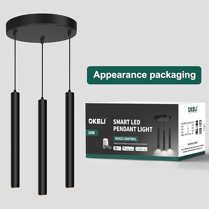 OKELI Modern Smart 3-Light Pendant Light Fixtures Round Pendant Lights Kitchen Island LED Minimalist Pendant Lighting Fixture for Kitchen,Dinning Room,Bedroom,Hallway,Bar