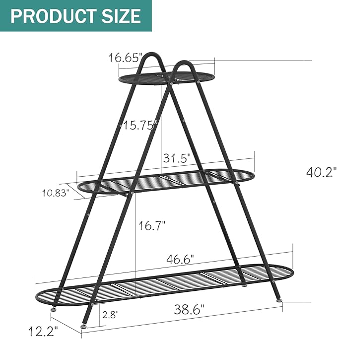3-Tier Plant Stand, Heavy Duty Metal Planter Rack -Indoor/Outdoor Shelves with Large Tier’s Shelf - Display Multiple Flower Pots, Iron Plant Organizer for Living Room, Patio & Garden
