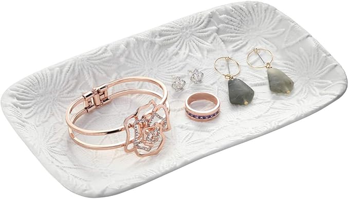 Ceramic Jewelry Tray, Bathroom Kitchen Vanity Decorative Trinket Tray Ring Dish for Earrings Rings Watch Keys, Ceramic Dessert Plate, White