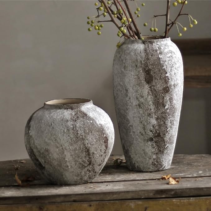 Denique Rustic Ceramic Tall Floor Vase, Vintage Farmhouse Decor, Large Terracotta Vases for Living Room Entryway Table Centerpiece Decor, Terracotta Pottery Clay(C-35cm)