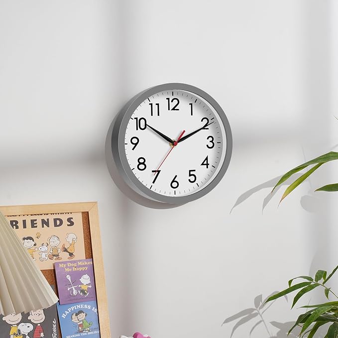 AKCISOT Wall Clock 8 Inch Silent Non-Ticking Modern Clocks Battery Operated - Analog Small Classic for Office, Home, Bathroom, Kitchen, Bedroom, School(Gray)