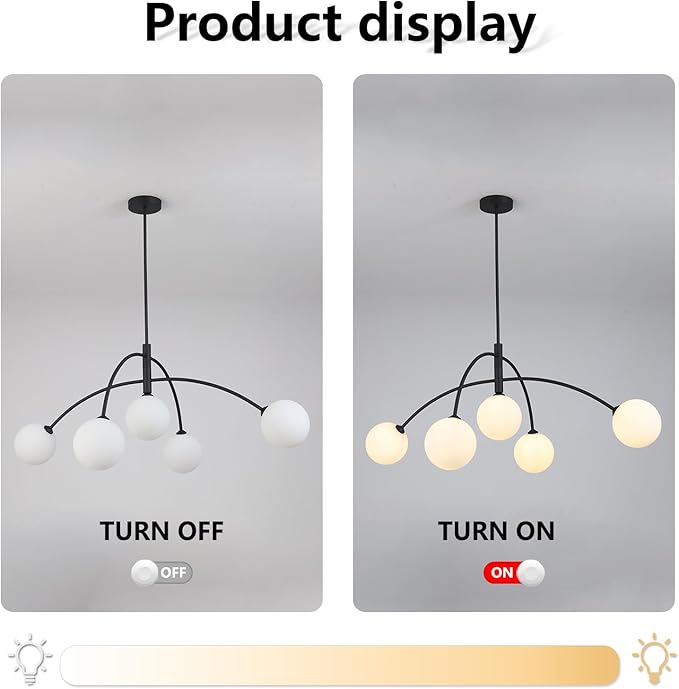 Mid Century Chandelier Black Ceiling Light 5 Light Sputnik Light Fixture with White Glass Globe Adjustable Modern Sputnik Chandelier for Dining Room Kitchen Bedroom…