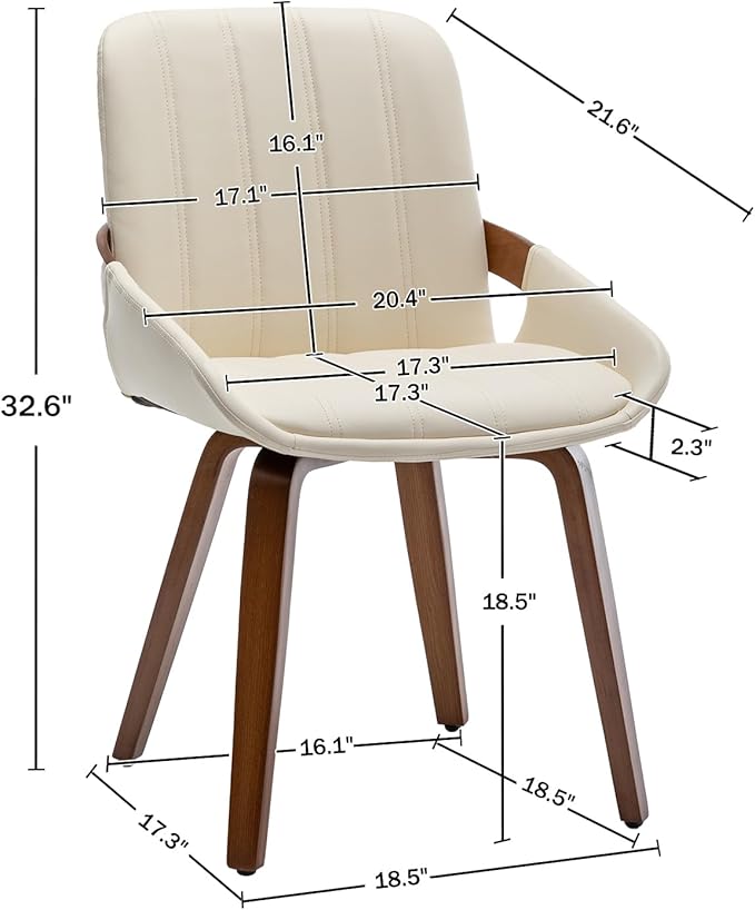 Mid Century Modern Faux Leather Upholstered Dining Chairs,Armless Accent Chairs with Sturdy Natural Wood Legs,Bamboo Backrest Support for Kitchen&Dining Room Chairs(Set of 4,Beige)