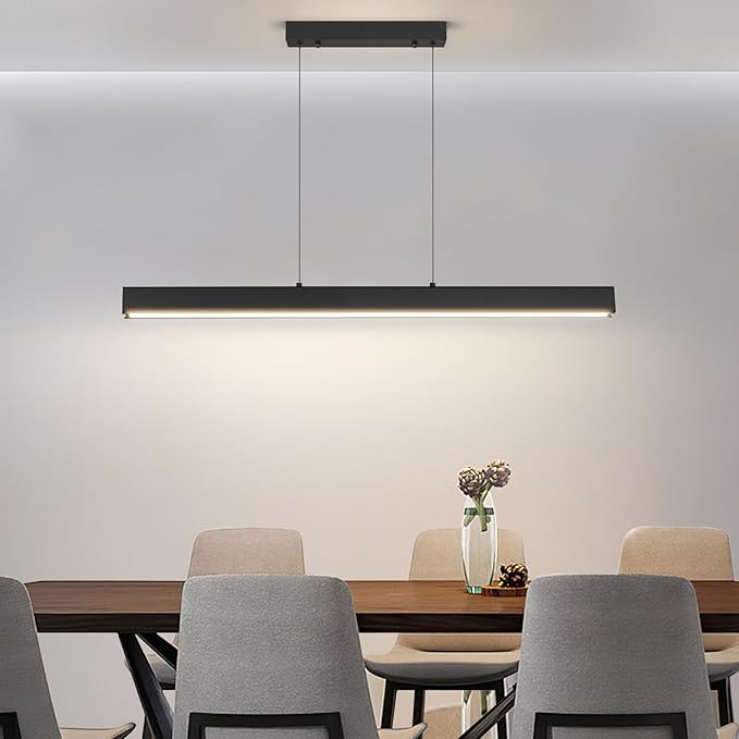 Linear Pendant Light Fixtures, 20W LED Island Lights with Remote, 31" Modern Pendant Light for Kitchen Island Dining Room Billiard Room Office Bar, 3000k-6000k Dimmable, Black