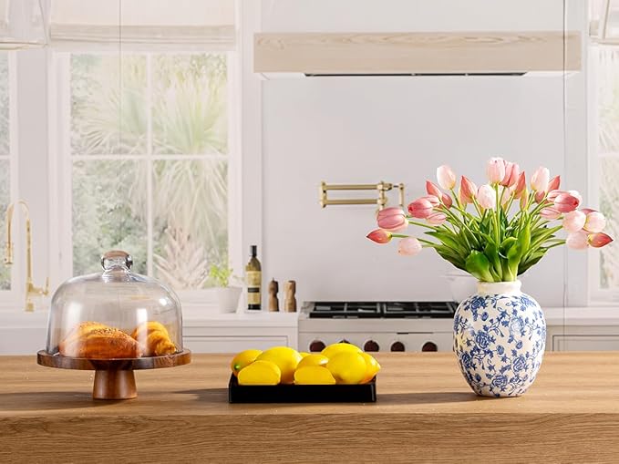 Ceramic Flower Vase, Blue and White Vintage Decorative Vase Chinoiserie Decor Rustic Farmhouse Retro Floral Vases for Table Bookshelf Mantel Kitchen Living Room Office - 7.8inch