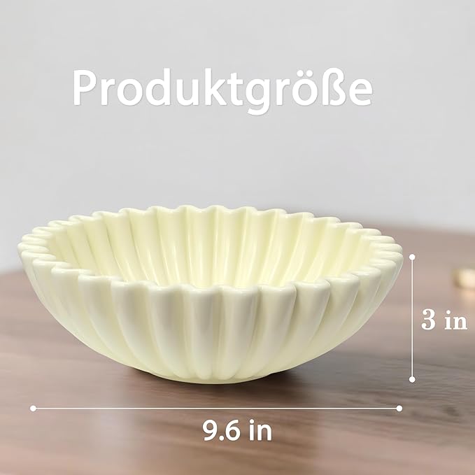 Large Decorative Bowl, White Ceramic Fruit Bowl for Kitchen Counter, Key Bowls for Entryway Table, Modern Coffee Table Home Decor, Scalloped Handmade Artwork