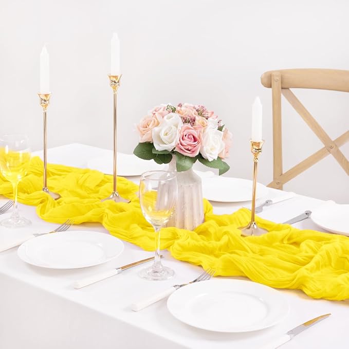 MLMC 3 Pack Yellow Table Runner 10ft Gauze Sheer Cheesecloth Table Runner Cheese Cloth Centerpiece Decororations 35x120 Inches for Wedding Bridal Baby Shower Birthday Party Decor