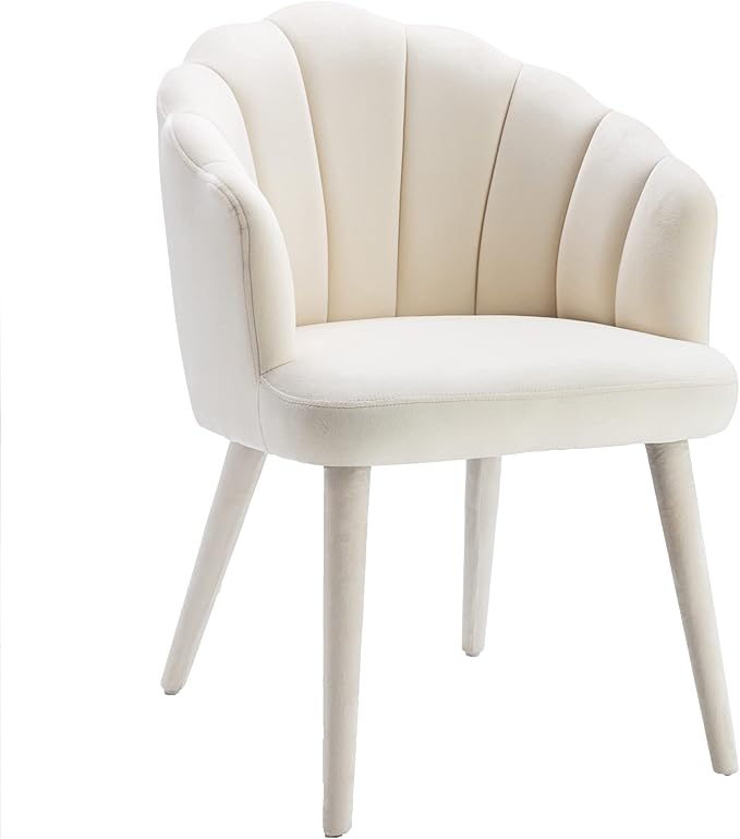 Velvet Dining Chairs Set of 4 Modern Accent Chairs Upholstery Side Chairs with Upholstered Wood Legs for Home Kitchen Living Room, Cream