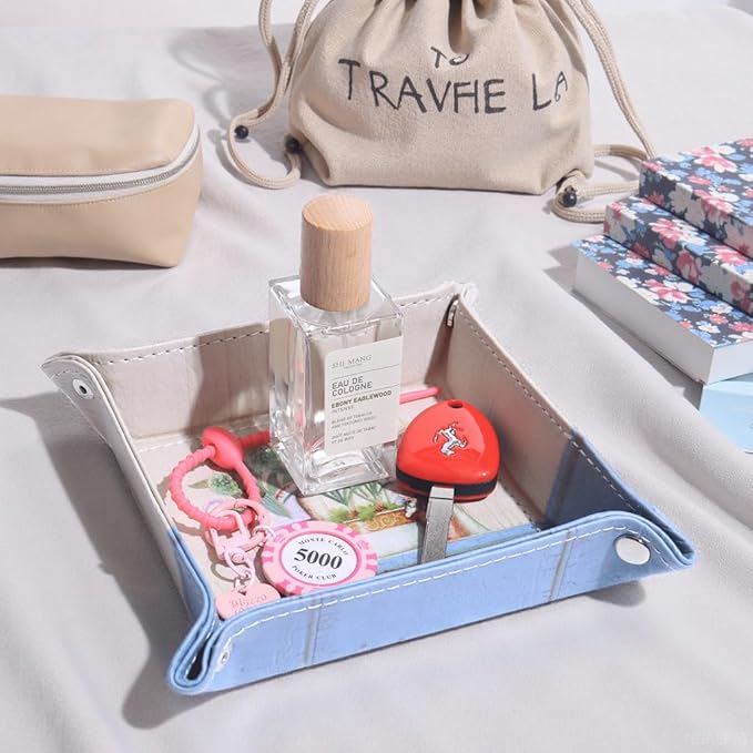 Decorative Valet Tray Organizer for Keys, Makeup Brush Holder, Jewelry Tray Dish,Cute Bowl Trinket Tray,New Home Gifts for Women,Catchall Bedside Nightstand Caddy Holder (Plants and Flowers)