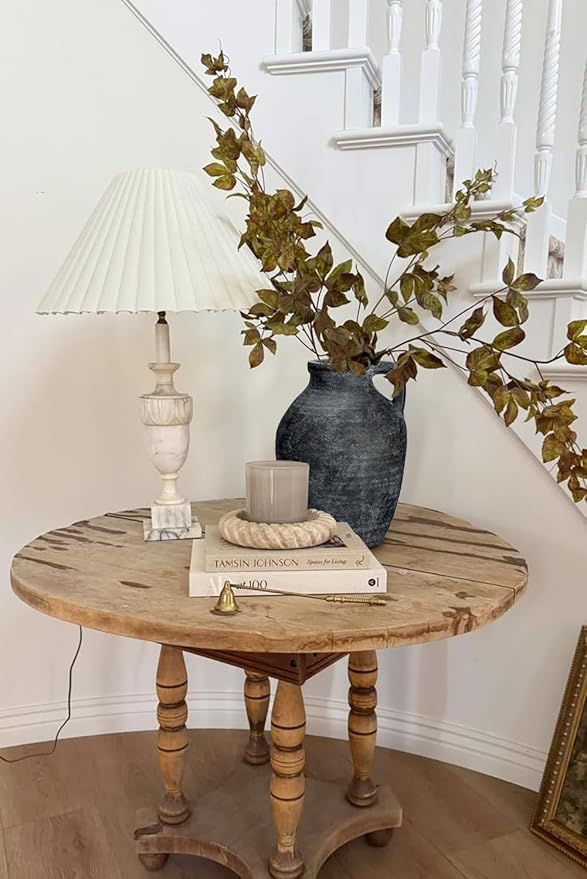 Ceramic Rustic Farmhouse Vase, 9 inch Ceramic Black Flower Vase for Centerpieces Pampas Grass Pottery Jug with Handle Boho Modern Rustic Farmhouse Decor for Living Room Kitchen Dinner Table Shelves