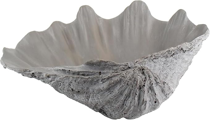 Medium Grey Scalloped Clam Shell Bowl Sea Shell Decor for Nautical Beach House,Coastal Decor Gift of Housewarming and Wedding Party