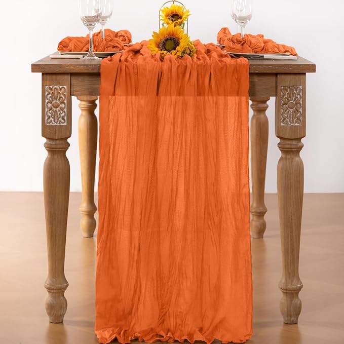 Orange Cheesecloth Table Runner Halloween Orange Table Runner Boho Gauze 120 Inches Cheese Cloth Fall Table Decorations for Thanksgiving Weddings Bridal Baby Shower Party Decor