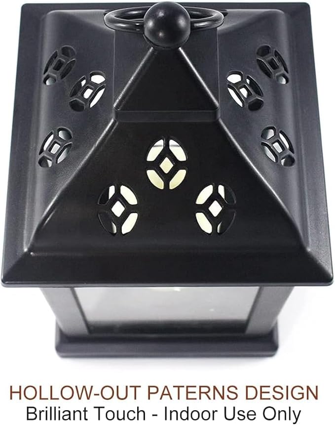 Bright Zeal 2-Pack 9.5" Vintage Decorative Candle Lantern with LED Flickering Flameless Candle (Black, 6-Key Remote) - Indoor Hanging Lanterns Decorative Lanterns Battery Powered LED Candle & Remote