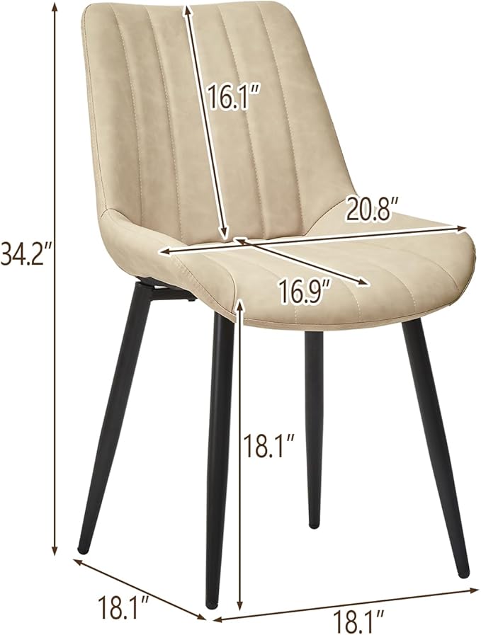 TUKAILAi Faux Leather Dining Chairs Set of 6, Modern Linear Design Kitchen Chairs with Upholstered Seat and Metal Legs, Comfortable Side Chairs for Dining Room Restaurant Commercial (Cream)