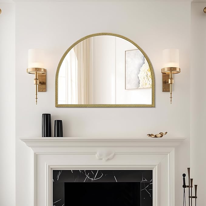 WallBeyond Gold Vintage Mirror for Vanity 32x24 Inch, Gold Antique Mirror with Ornate Beaded Frame for Bathroom, Living Room, Fireplace, Entryway