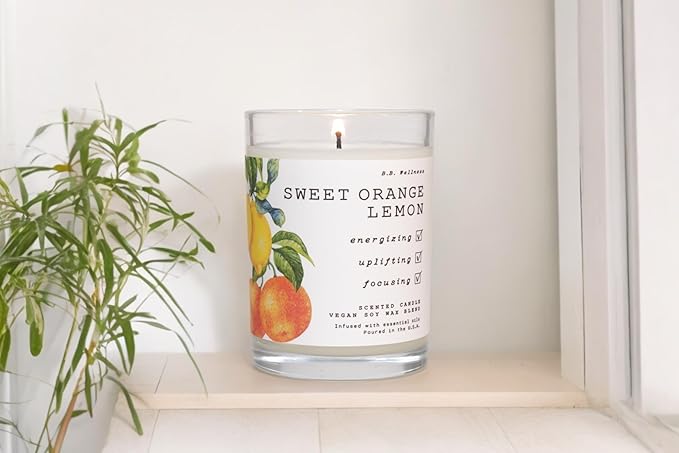 | B.B. Wellness | Hand Poured Soy Wax | Made in Small Batches | 40 Hours | 9 oz | Infused with Natural Essential Oils | Vegan (Sweet Orange Lemon)