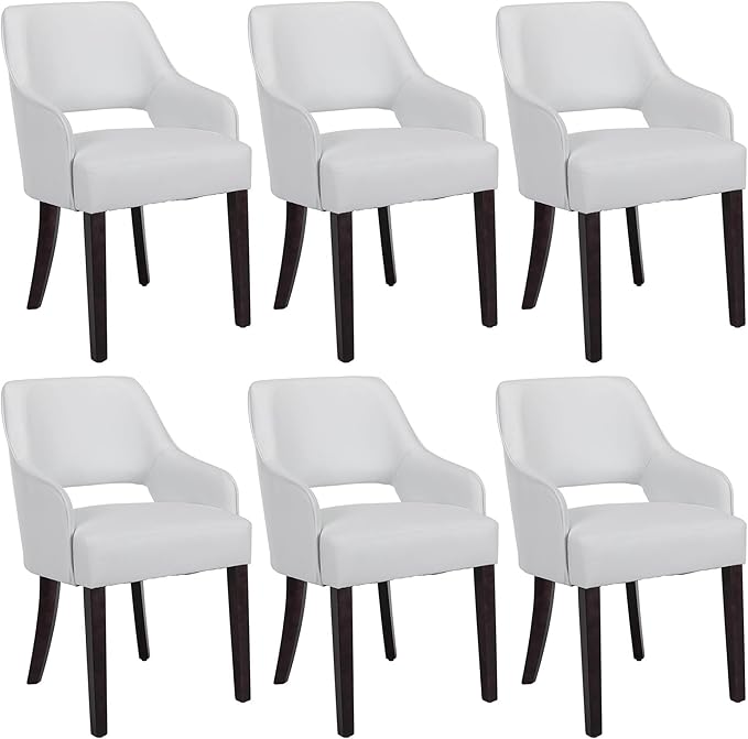 Farmhouse Dining Chairs Set of 6 PU Leather Upholstered Accent Side Chair Wood Kitchen Chairs for Living Room/Dining Room/Bedroom/Restaurant, Upgraded Size, White