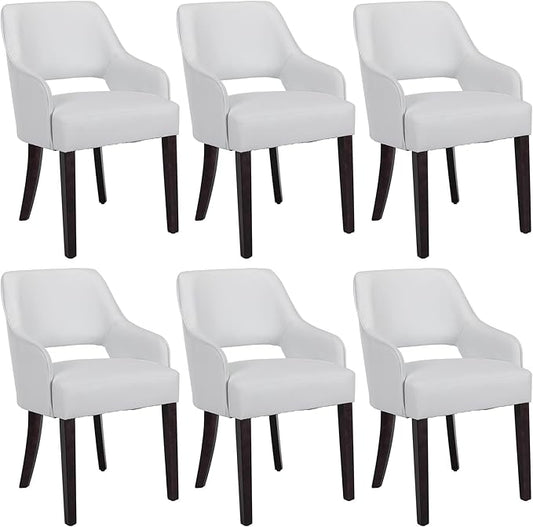 Farmhouse Dining Chairs Set of 6 PU Leather Upholstered Accent Side Chair Wood Kitchen Chairs for Living Room/Dining Room/Bedroom/Restaurant, Upgraded Size, White
