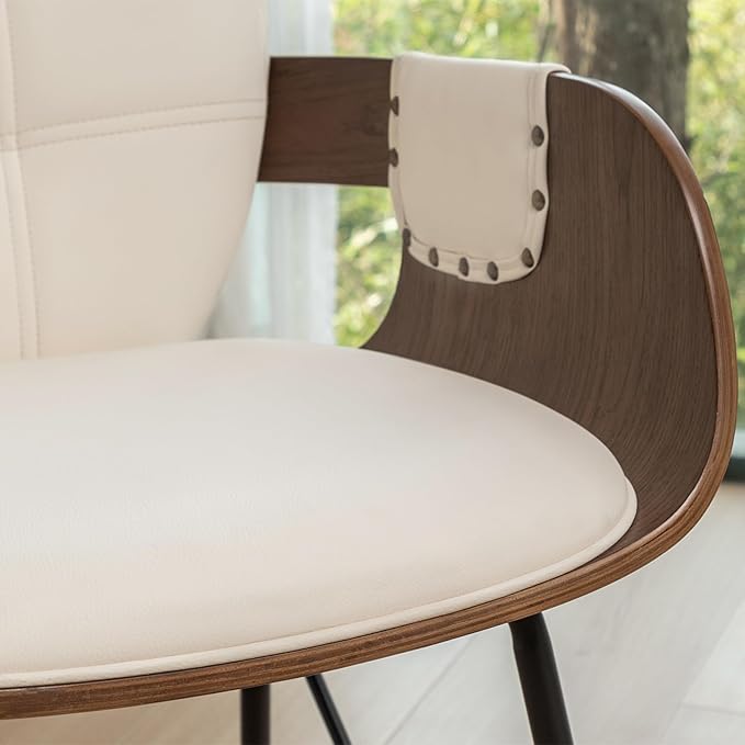 Set of 2 Mid Century Modern Dining Chairs - Mcm Dining Chairs with Upholstered Seat, Cushion Arm, High Back, Metal Legs, Faux Leather, Ideal for Kitchen/Living Room/Dining Room (Modern Beige)