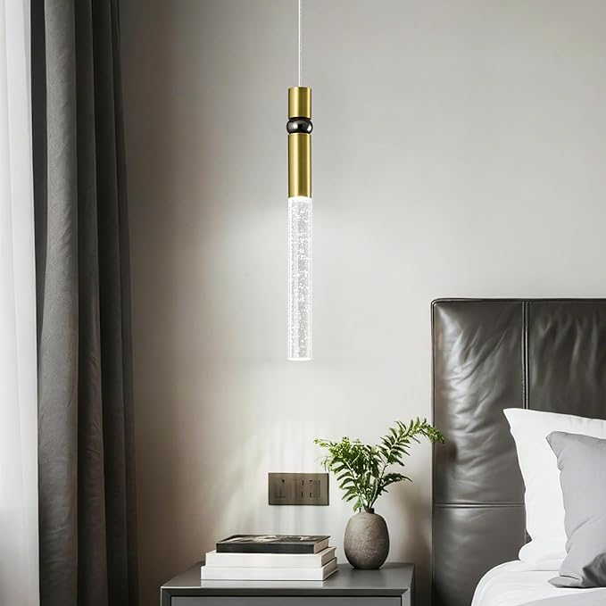 Pendant Lights Kitchen Island Light Fixtures Dimmable LED Modern Pendant Light with Bubble Crystal Pendant Lighting for Kitchen Bedroom Hallway Entryway (Gold 1-Pack)