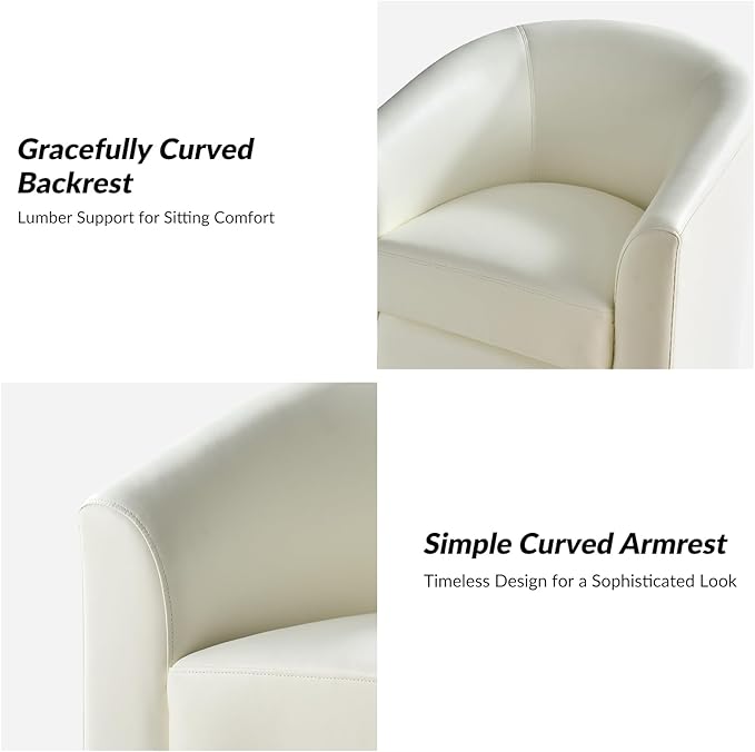 HULALA HOME Faux Leather Swivel Accent Chairs Set of 2 with Solid Wood Base, Round Swivel Barrel Chairs for Living Room and Bedroom, White