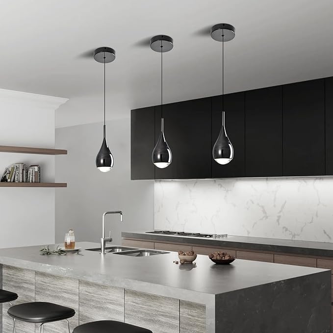 Pendant Lights Kitchen Island, Modern Black Pendant Light fixtures, LED Dimmable Hanging Pendant Lighting for Over Sink,Bar,Dining Room,Bedside,Lens COB 4000K(1-Pack)
