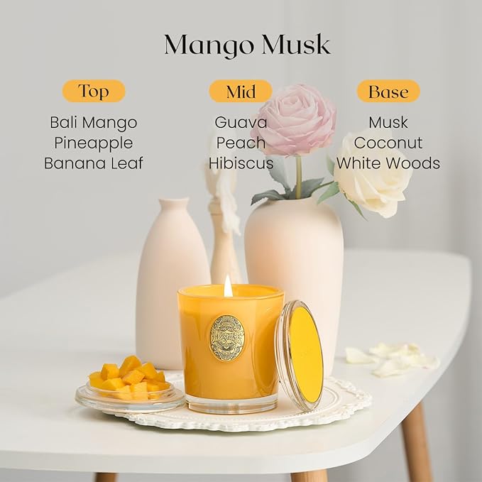 M&SENSE Natural Soy Candle| Mango Musk Yellow | 10.2 oz, 55H Burn | Luxury Scented Candle for Relaxation, Gifting, Home Décor | for Bedroom, Office, Party