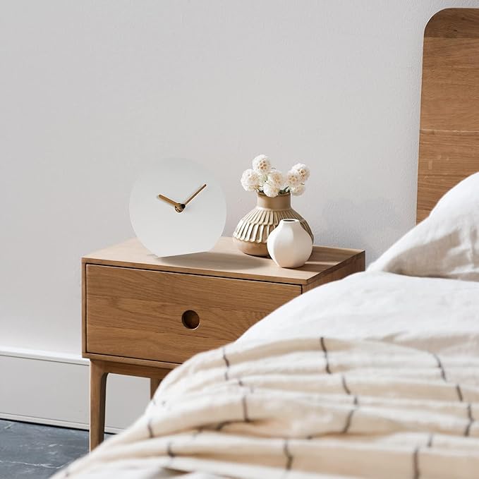 SOFFEE DESIGN 6'' One-Piece Table Clocks Without Scale Modern Minimalist Style Decoration, Iron Silent Quartz Desk Clock Creative Ornaments, Battery Operated Non Ticking for Home, White