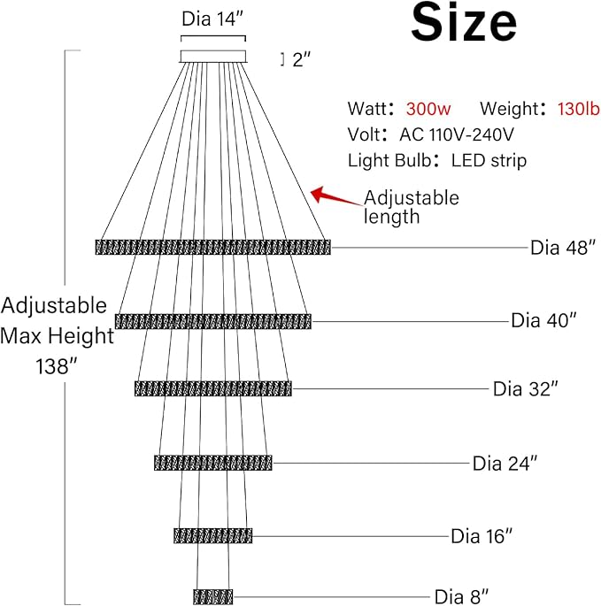 Modern Crystal Chandeliers for High Ceiling 6 Ring Chandelier LED Silver Ceiling Lights Fixtures High Ceiling Chandelier for Foyer Staircase Living Room Dining Room 2700K-6000K