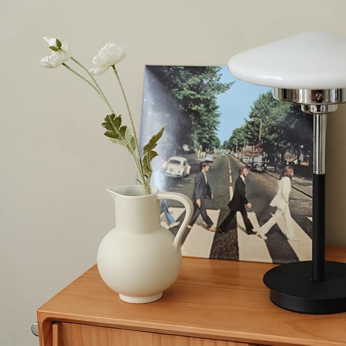 France Style Flower Vase with Handle, Water Pot/Dry Flower Vase, Minimalist Decor for Living Room, Dining Table & Bedroom (Crème)