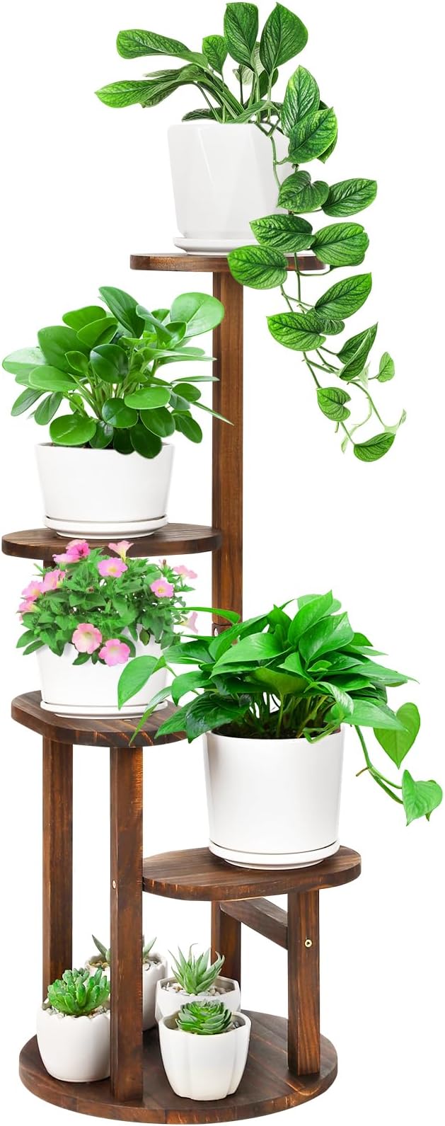Wooden Plant stand Indoor,4 Tier Oval Plant Shelf Corner Plant Stands for Indoor Plants,Tiered Plant Holder Flower Pot Stand for Balcony Bedroom Patio Office