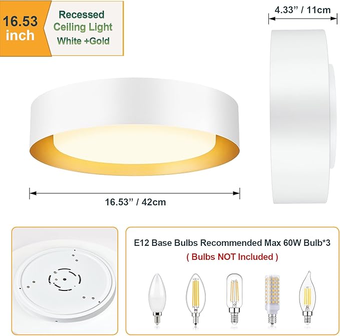 Modern Flush Mount Ceiling Lights,Minimalist 16.5IN Round Close to Ceiling Light Fixtures,White and Gold Metal Ceiling Lighting Lamp for Living Room,Dining Room,Kitchen,Bedroom