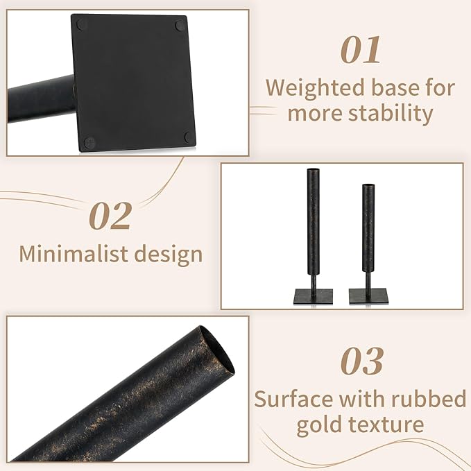 Sziqiqi Black Metal Vase Set - 15.5/13.8in Tall/Short Rectangular Vases, 2 Pcs Modern Home Decor for Living Room, Bedroom