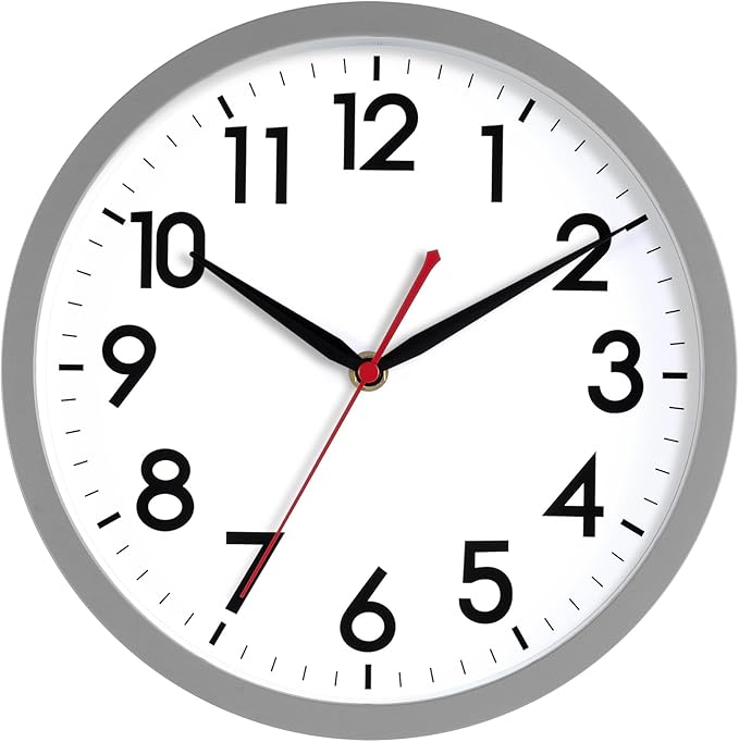 AKCISOT Wall Clock 10 Inch Silent Non-Ticking Modern Clocks Battery Operated - Analog Classic for Office, Home, Bathroom, Kitchen, Bedroom, School, Living Room(Gray)