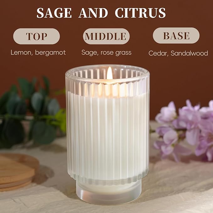 Sage Citrus Candles for Home Scented, Over 70 Hour Burn Time Large Aromatherapy Jar Candle with Lid, Home Fragrance Soy Candle for Women & Men