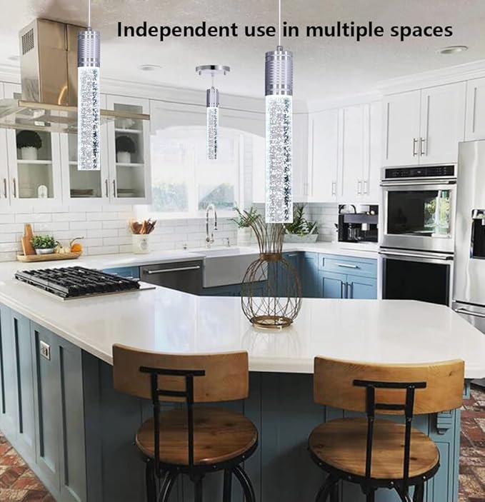 Modern Kitchen Island Hanging Light Fixtures Crytstal Pendant Lighting for Kitchen Island Chrome Mini Chandelier with 6000K Daylight Bulb