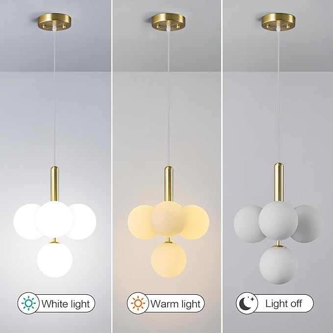 4 Light Globe Chandelier Mid Century Pendant Light with Milky White Glass Shade Modern Gold Sputnik Chandeliers for Dining Room Living Room Bedroom Kitchen Island