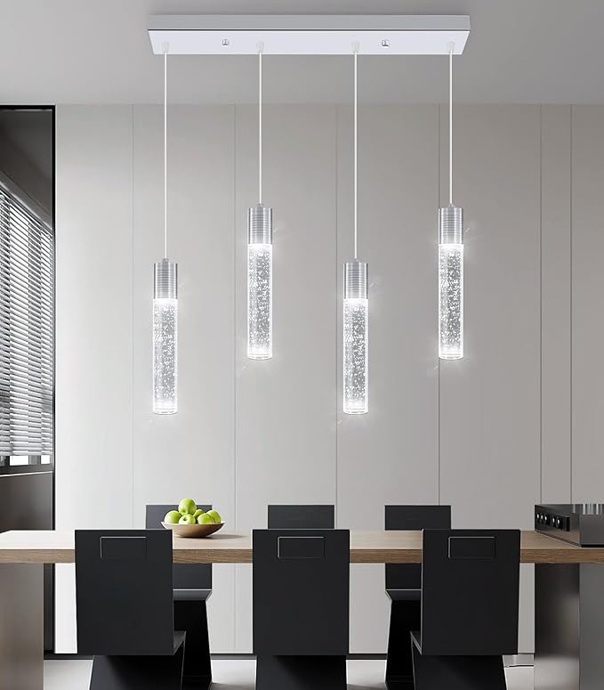4-Lights Mini Crystal Pendant Light for Kitchen Island, Modern Led Crystal Chandelier for Dining Room Living Room 6000K