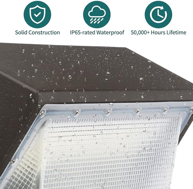 LED Wall Pack with Dusk-to-Dawn Photocell, 60W 7800lm 5000K 100-277V IP65 Waterproof Outdoor Wall Light Fixture, 150-200W HPS/MH Replacement, ETL/cETL Listed