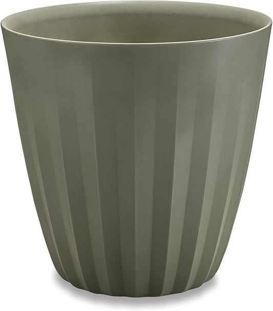 Crescent Garden Pleat Modern Decorative Planter, Indoor/Outdoor Pot, Resin Planter with Drain Hole - 15" W x 15" H (Olive)