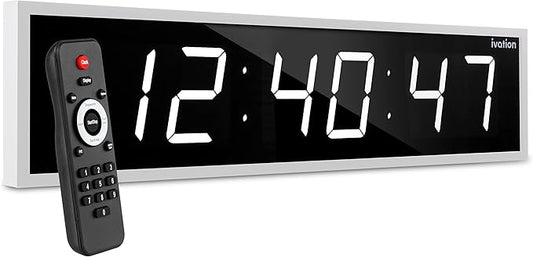 Ivation Oversized 24" Large Digital LED Clock | Big Digital Clock w/Multi-Function Display – Stopwatch, Timer, Alarms, Temp & Date | 6 Brightness Levels, Time Memory & Remote (White)
